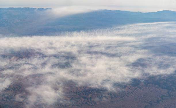 istock Plane Window View, Aircraft Fly Landscape, Looking from Plane Cabin, Plane Window Aerial View 2160842452