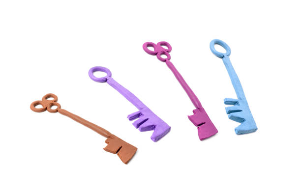 istock Handmade key set, plasticine keyword, modeling clay dough password symbol, creativity unlock sign 2160842471