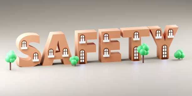 istock Luxury inscription safety on grey podium, soft light, smooth background, 3d rendering 2160842535
