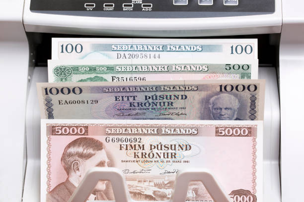 istock Icelandic crown in the counting machine 2160844582