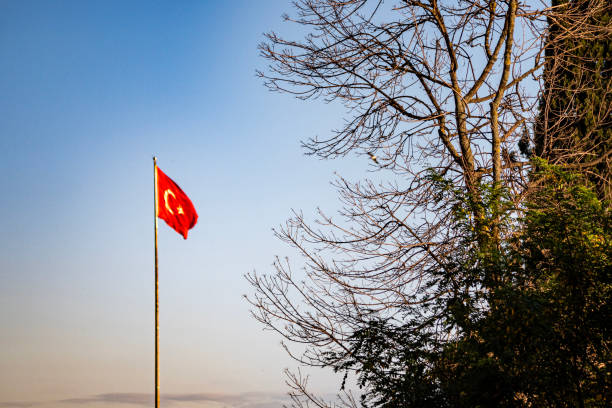istock Turkish Flag at windy wheather to sunset time 2160852671