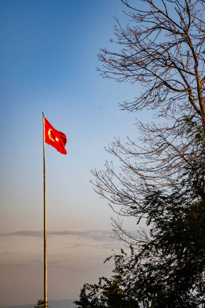 istock Turkish Flag at windy wheather to sunset time 2160852703