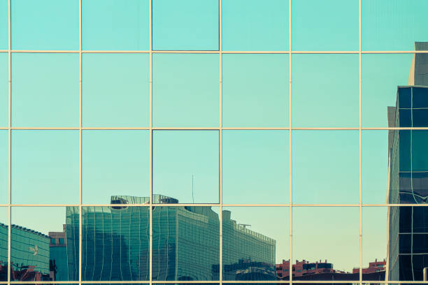 Glass Exterior Finance Futuristic Minimalist Madrid Spain Reflection Cityscape