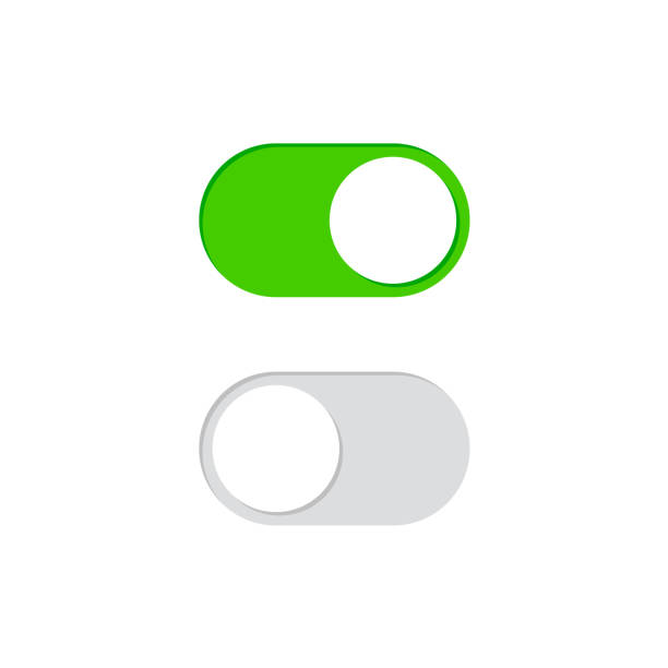 On and Off toggle switch buttons On and Off vector buttons turning-on-or-off stock illustrations