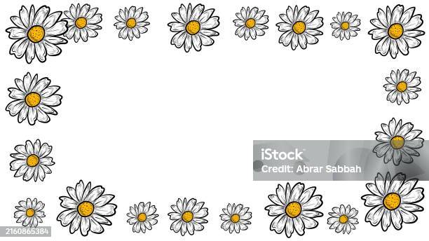 Daisy Frame Pattern Hand Drawn Daisy Flowers Frame Template Stock Illustration - Download ...