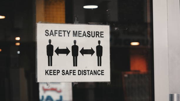 istock White Safety Measure Sign Keep Safe Distance Front View 2160868056