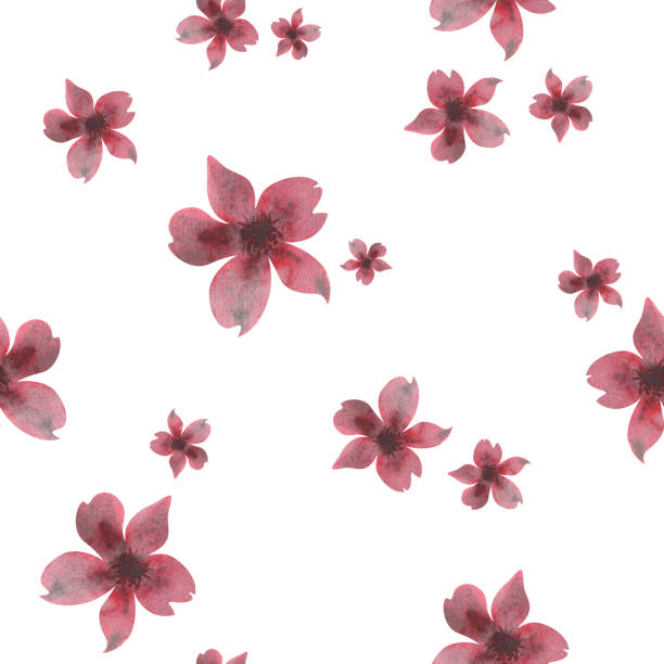 istock Monochrome burgundy flowers. Seamless pattern on a white background. Hand drawn watercolor illustration. For design, fabrics, textiles, wallpaper, prints, wrapping paper 2160871151
