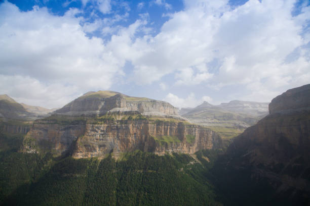 Aran Valley in the Catalonian Pyrenees Lleida Spain  Panoramic view from Vilac village.  Storm over Vielha town.