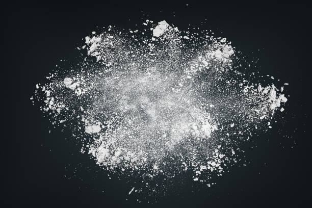 istock Abstract dynamic cloud of white dust particles dispersing against black smoke background in explosion. Design element creative collage. 2160874434