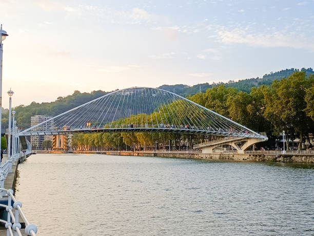 Zubizuri footbridge across Nervion river, Bilbao, Spain
