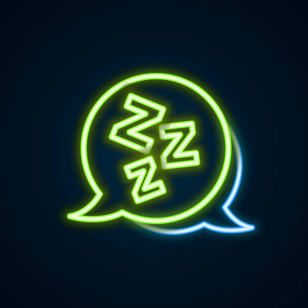 istock Glowing neon line Sleepy icon isolated on black background. Sleepy zzz talk bubble. Colorful outline concept. Vector 2160876867