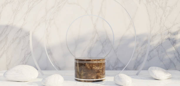 istock circular marble podium circle translucent acrylic Marble pallet 3D illustration 2160889232