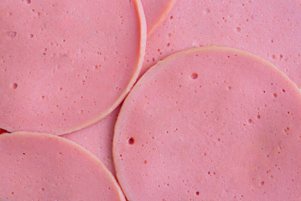Close-up of ham surface,close up on pork ham texture, pork, pork for making sandwich, processed pork texture