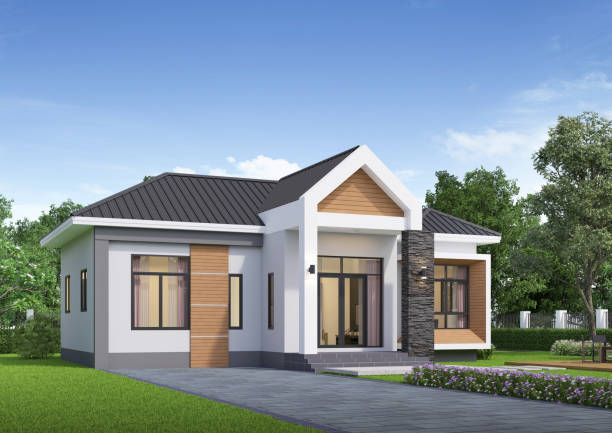 istock Modern house exterior daylight with lawn grass.3d rendering 2160908365