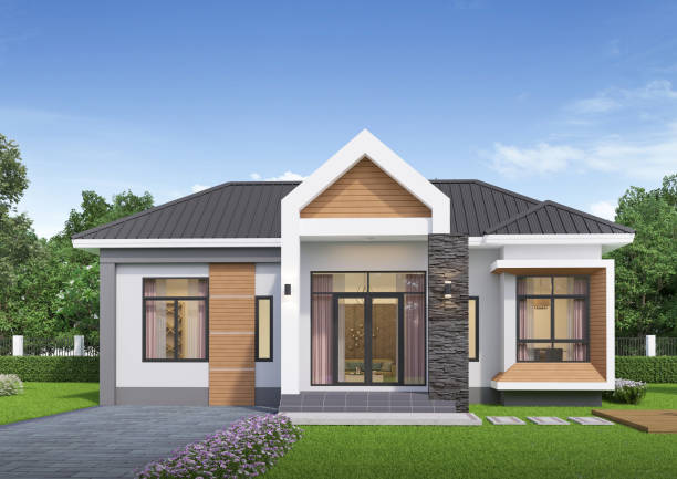 istock Modern house exterior daylight with lawn grass.3d rendering 2160908386