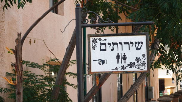 Traditional Hebrew Sign With Wrought Iron Frame Daylight Colorful