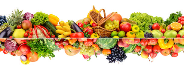 istock Juicy bright berries, fruits and vegetables isolated on white 2160918971