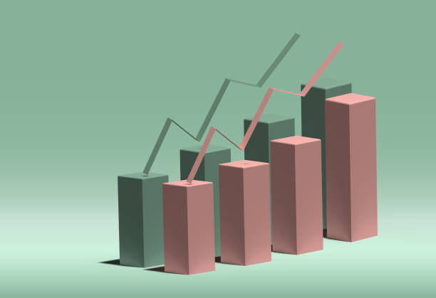 istock Columns of increasing graph with shadow on green background, 3D rendering illustration 2160919312