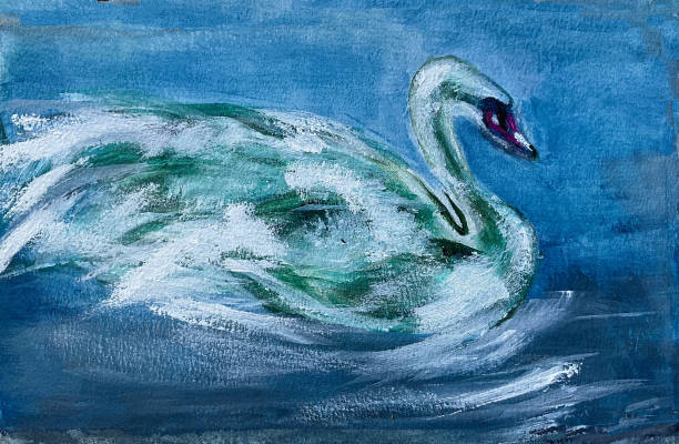 Artwork of acrylic paint tof white swan in a lake  . (I am the only author of this artwork)
