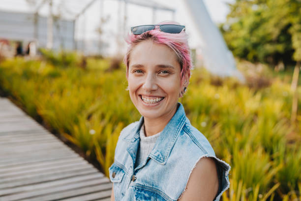 Portrait hipster woman looking at camera