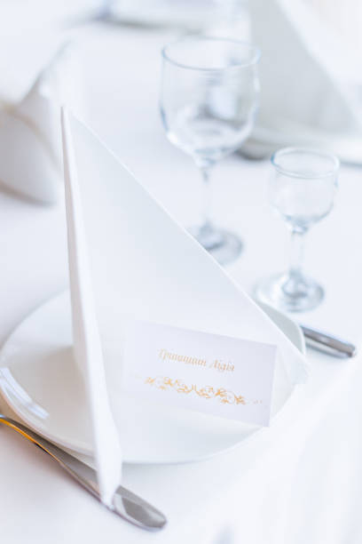 istock table setting at wedding reception. close up of plate with napki 2160939772
