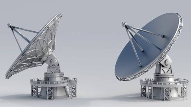 isolated parabolic satellite dish antenna in the white background