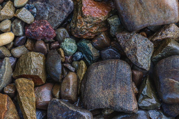 Top view of round river pebbles stones floor High quality photo