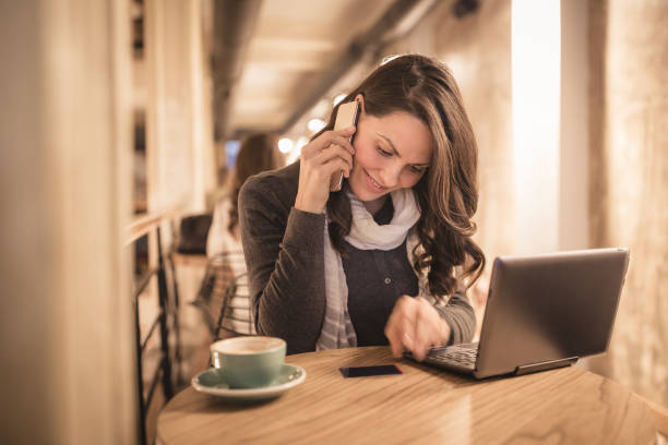 istock Efficient Professional Woman Working Morning in Cozy Cafe, 2160944632