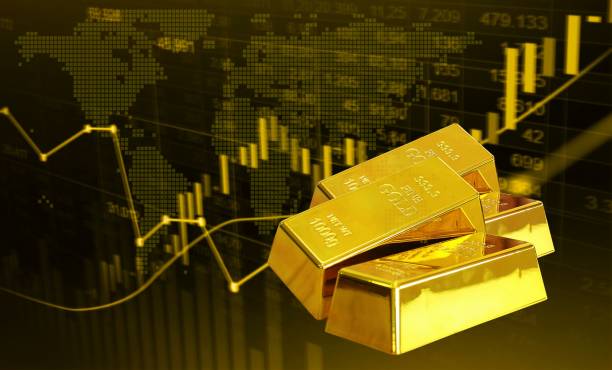 istock Gold bars on yellow black background 2160945282
