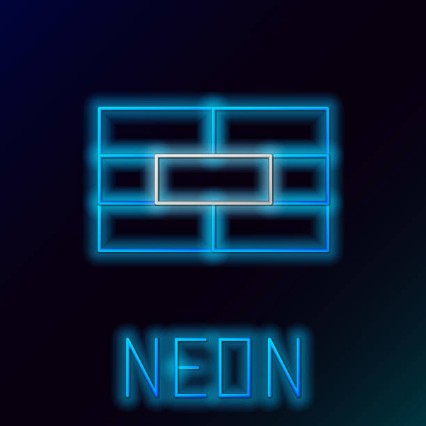 istock Blue glowing neon line Bricks icon isolated on black background. Colorful outline concept. Vector Illustration 2160947643