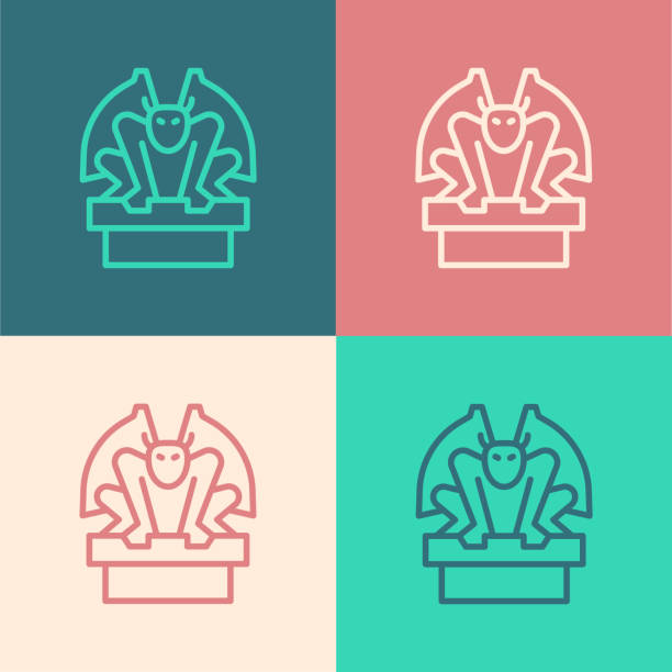 Pop art line Gargoyle on pedestal icon isolated on color background. Vector Pop art line Gargoyle on pedestal icon isolated on color background. Vector. gargoyle stock illustrations