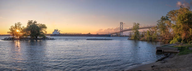 istock Cargo Ship on the Detroit River at Dusk 2160956885