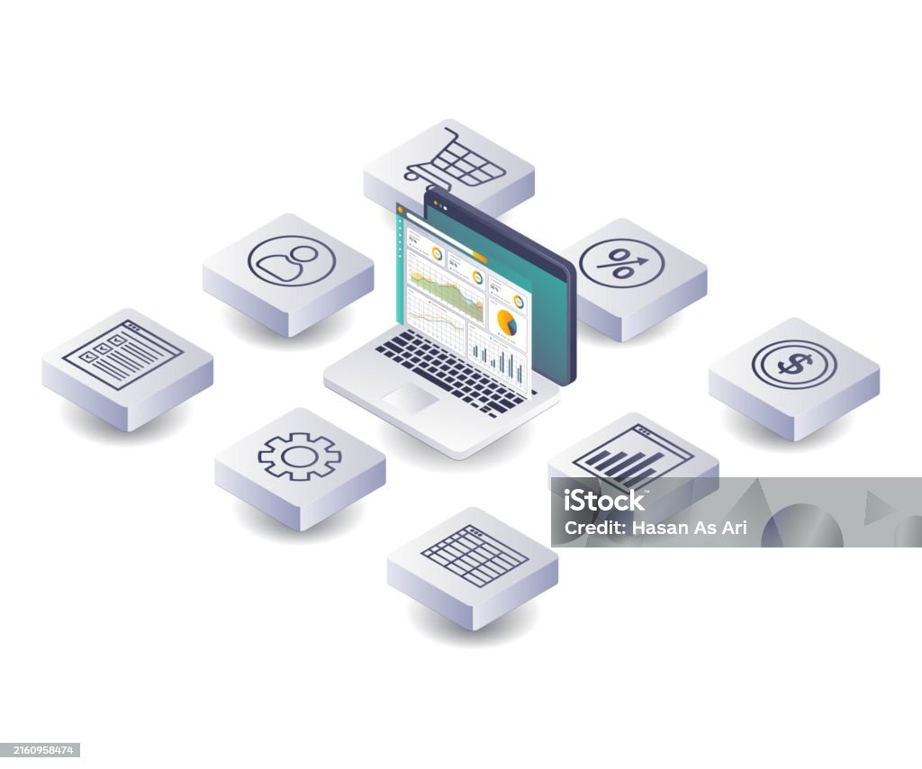 Computer Data Management For Business Analysis Stock Illustration ...
