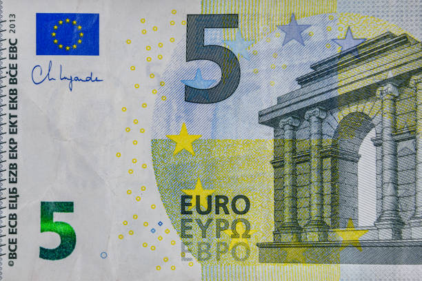 Curved old €5 banknote