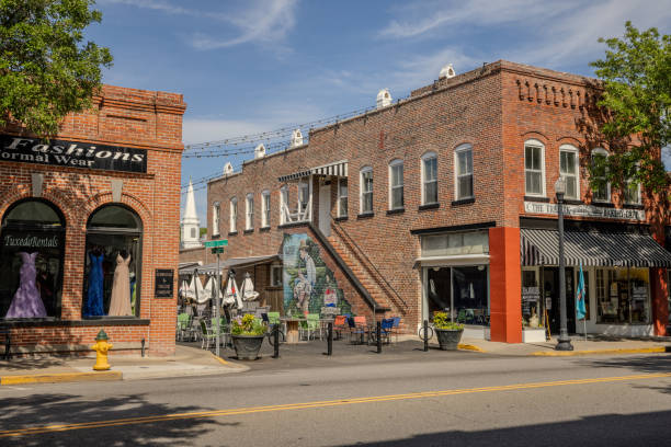 Oroville, California, USA - November 23, 2021: Late afternoon sun shines on historic downtown architecture.