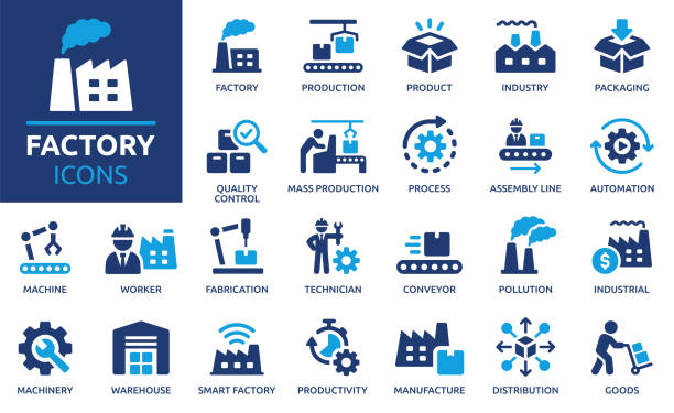 bộ biểu tượng nhà máy. bộ sưu tập biểu tượng vector rắn. - biểu tượng đồ thủ công hình minh họa sẵn có