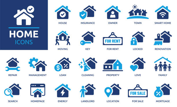 home-icon-set. sammlung von soliden vektorsymbolen. - versicherung stock-grafiken, -clipart, -cartoons und -symbole