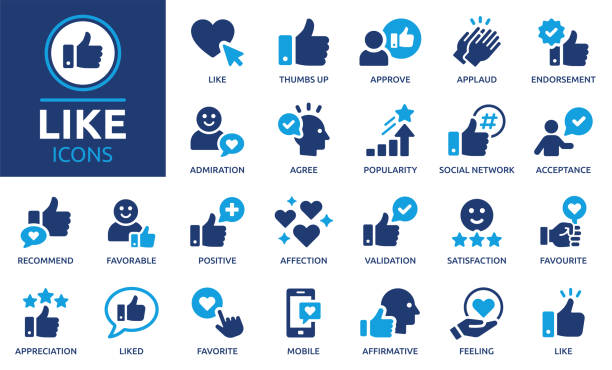 stockillustraties, clipart, cartoons en iconen met like icon set. solid vector icons collection. - positieve emotie