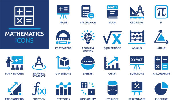 ilustraciones, imágenes clip art, dibujos animados e iconos de stock de conjunto de iconos matemáticos. colección de iconos vectoriales sólidos. - símbolo matemático