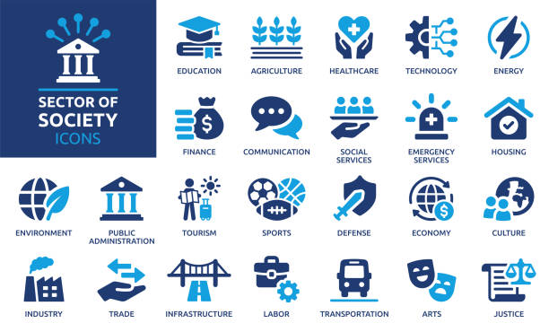 ilustrações de stock, clip art, desenhos animados e ícones de sector of society icon set. solid vector icons collection. - educação
