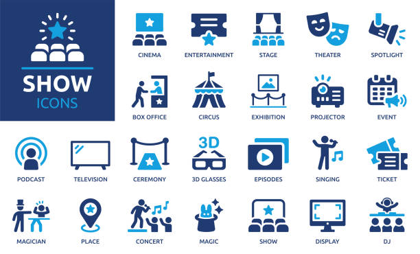 stockillustraties, clipart, cartoons en iconen met show icon set. solid vector icons collection. - toneel