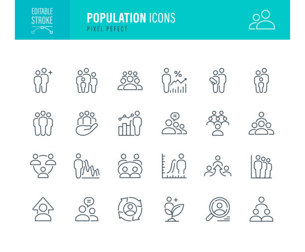 ilustrații de stoc cu pictograme populație contur editabil - demografie