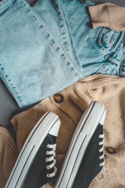 istock Fashionable clothes for walks, flat lay 2160973241
