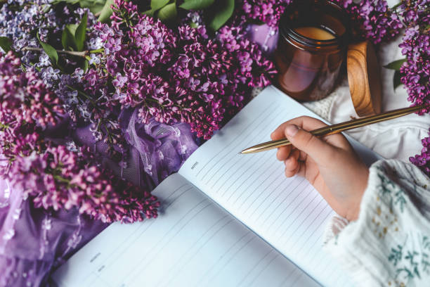 istock Girl writes in a notebook, aesthetics 2160974639