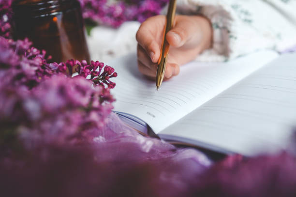 istock Girl writes in a notebook, aesthetics 2160974642