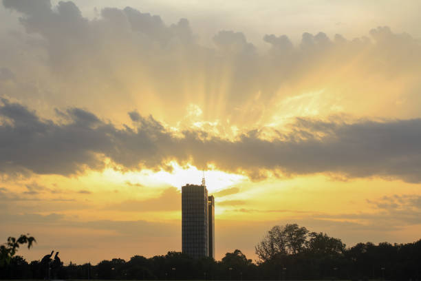 Sunset in the Belgrade waterfront neighborhood