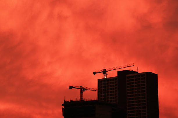 Apartment building construction site at night.  Long exposure.