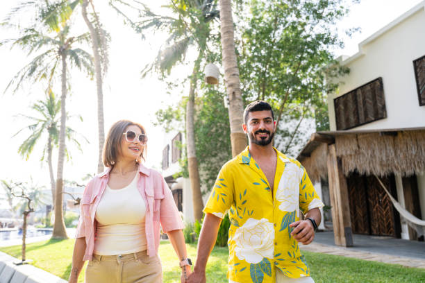 istock Saudi vacationers exploring resort grounds 2160979027