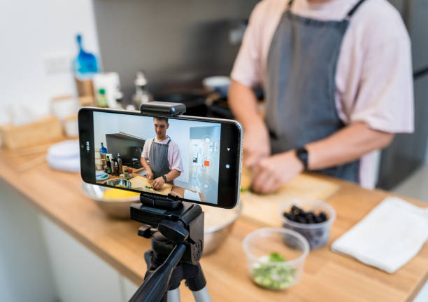 istock The chef is broadcasting live from workshop how to prepare a vegetarian food 2160980713