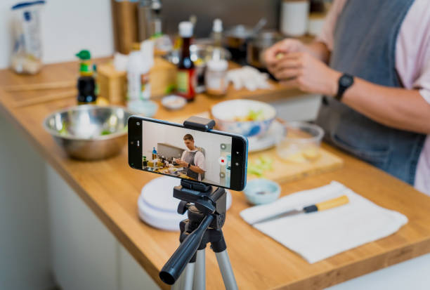 istock The chef is broadcasting live from workshop how to prepare a vegetarian food 2160984117